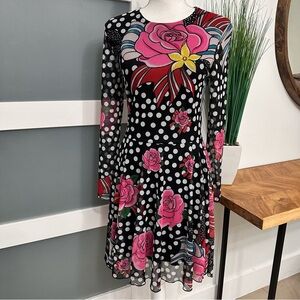 Desigual X María Escote Floral Polka Dot Mini Dress Medium Multicolor Artsy EUC